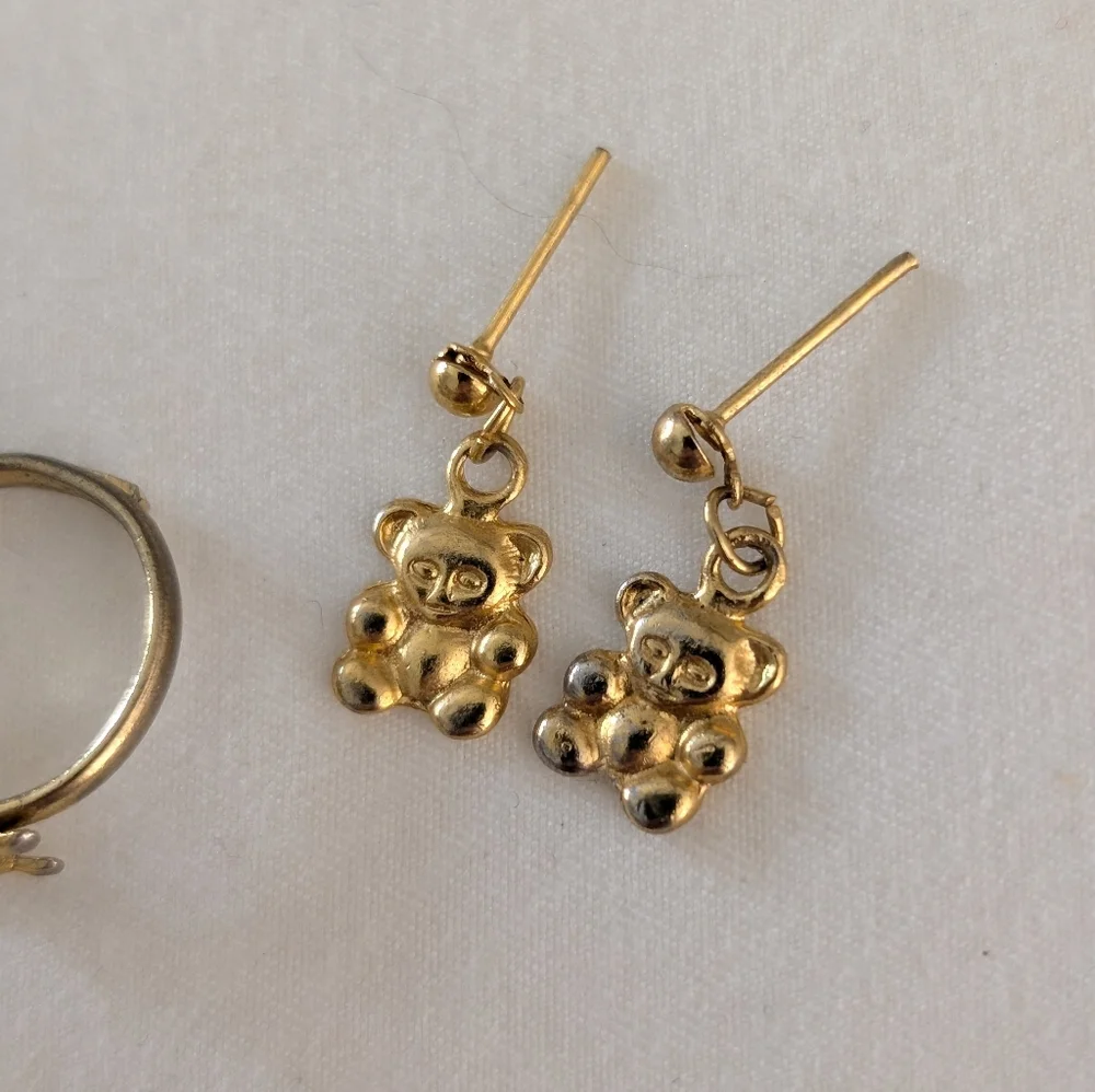 Child's Adjustable Teddy‎ Bear Ring and Earring Set